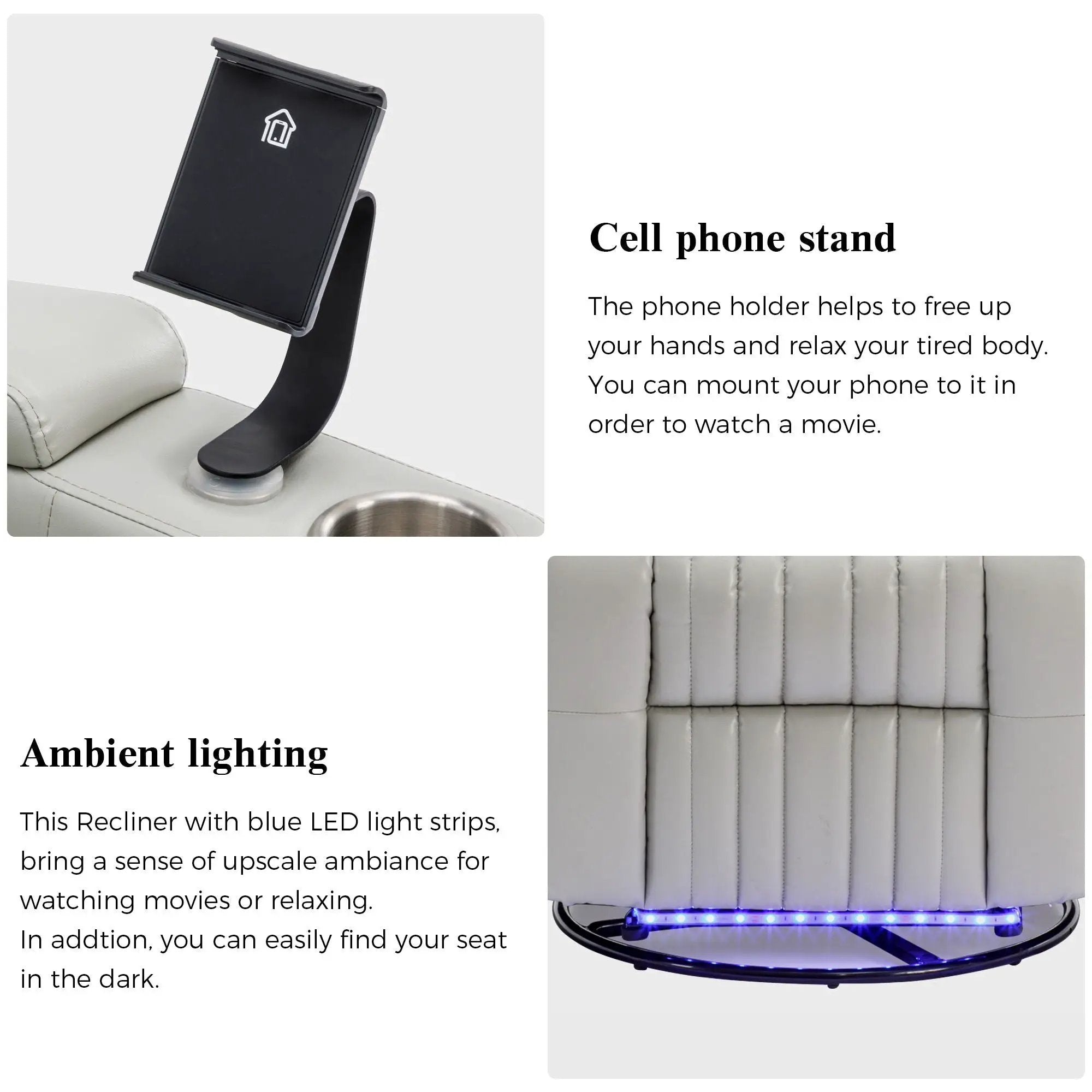 270° Power Swivel Recliner Home Theater Chair With Hidden Arm Storage, LED Light, Cup Holder, And Tray Table by HouseOfZazla