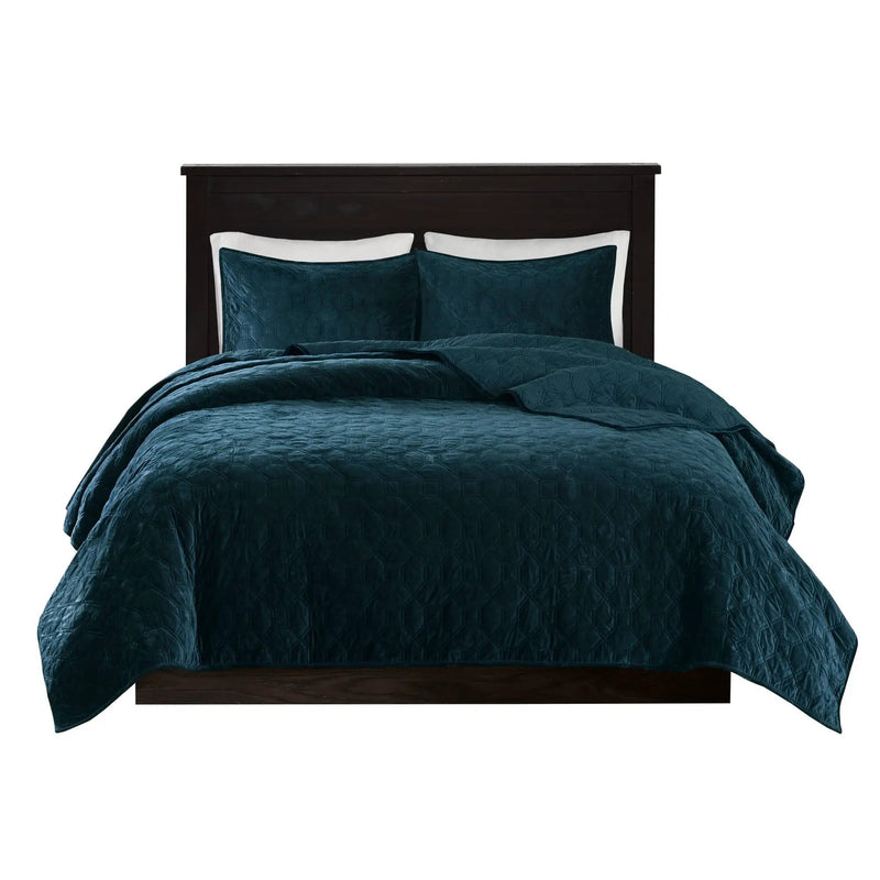 3 Piece Velvet Quilt Set Teal Full/Queen by HouseOfZazla
