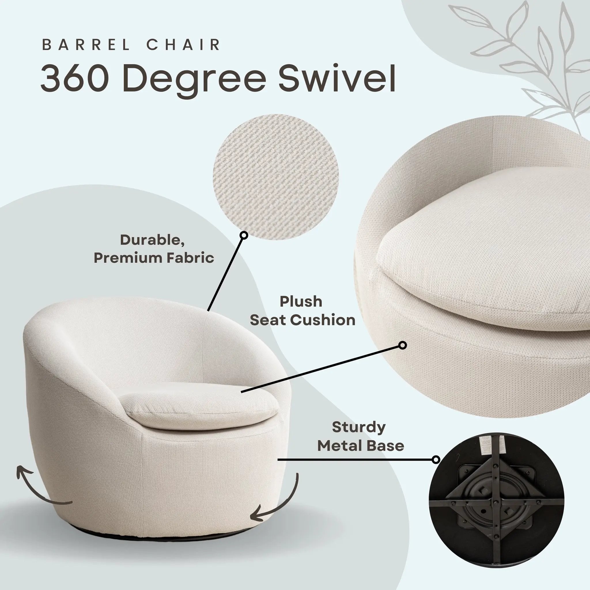 Winnie Modern Teddy Fabric Barrel Chair, 360° Swivel by HouseOfZazla
