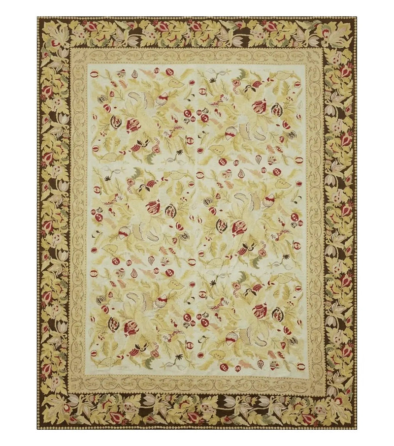 9' X 11' Handmade Chinese Needlepoint Wool Floral Rug Carpet Rose Garden Chic by Jewel Rugs