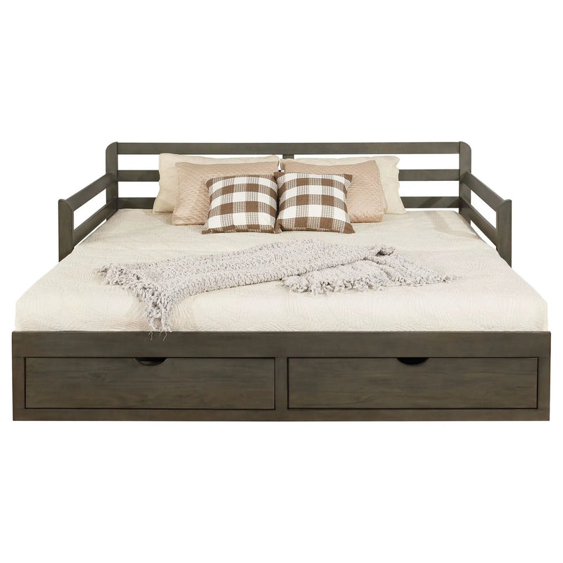 Twin Long 2 Drawer Daybed With Extendable Trundle, Storage Drawers, Fits Standard Mattress - Gray by HouseOfZazla