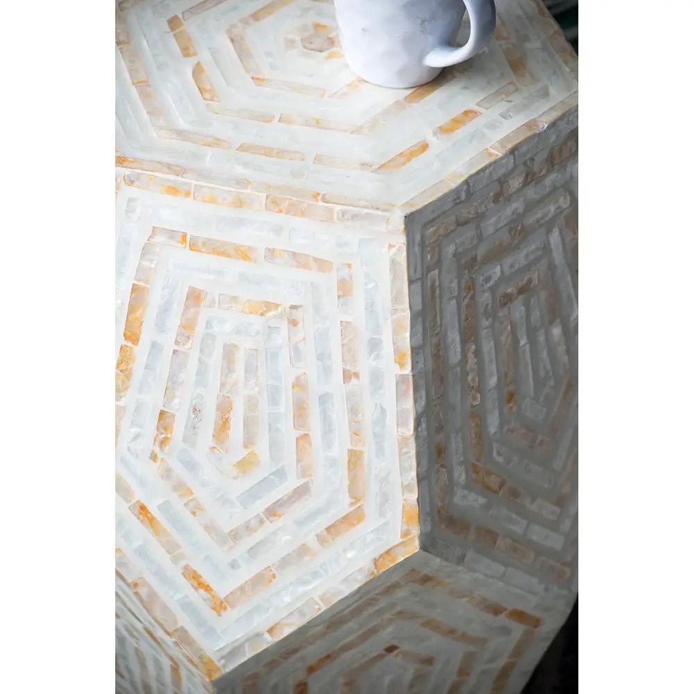 18x18x21 Hexagonal Capes Capiz Stool Cream/Yellow by HouseOfZazla