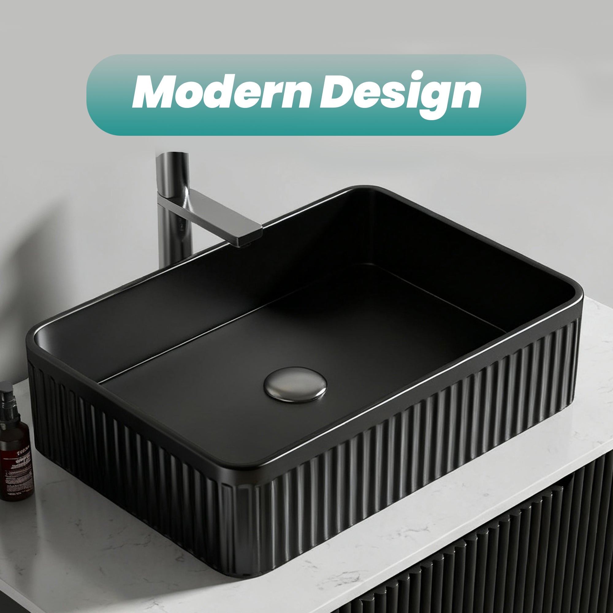 BB17 Integrated Black Ceramic Bathroom Vanity Sink by HouseOfZazla