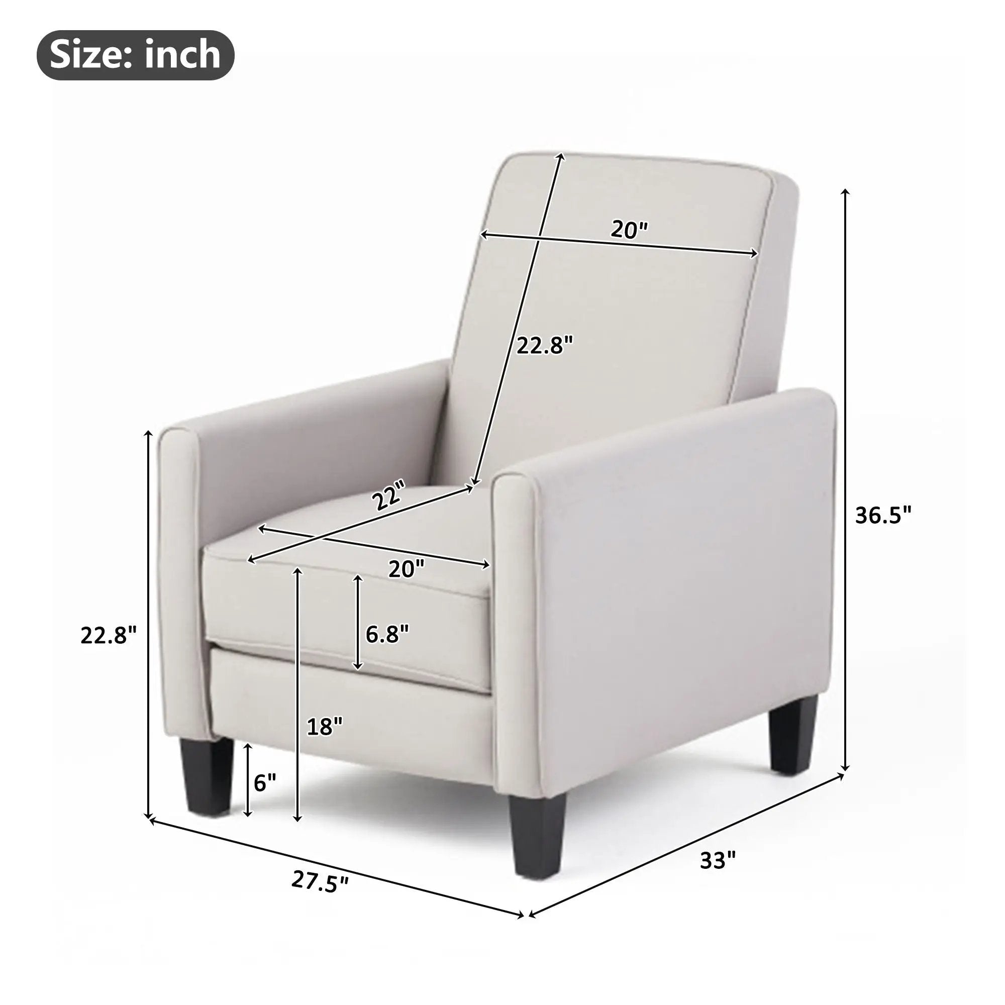 Upholstered Push Back Recliner Chair For Living Room by HouseOfZazla