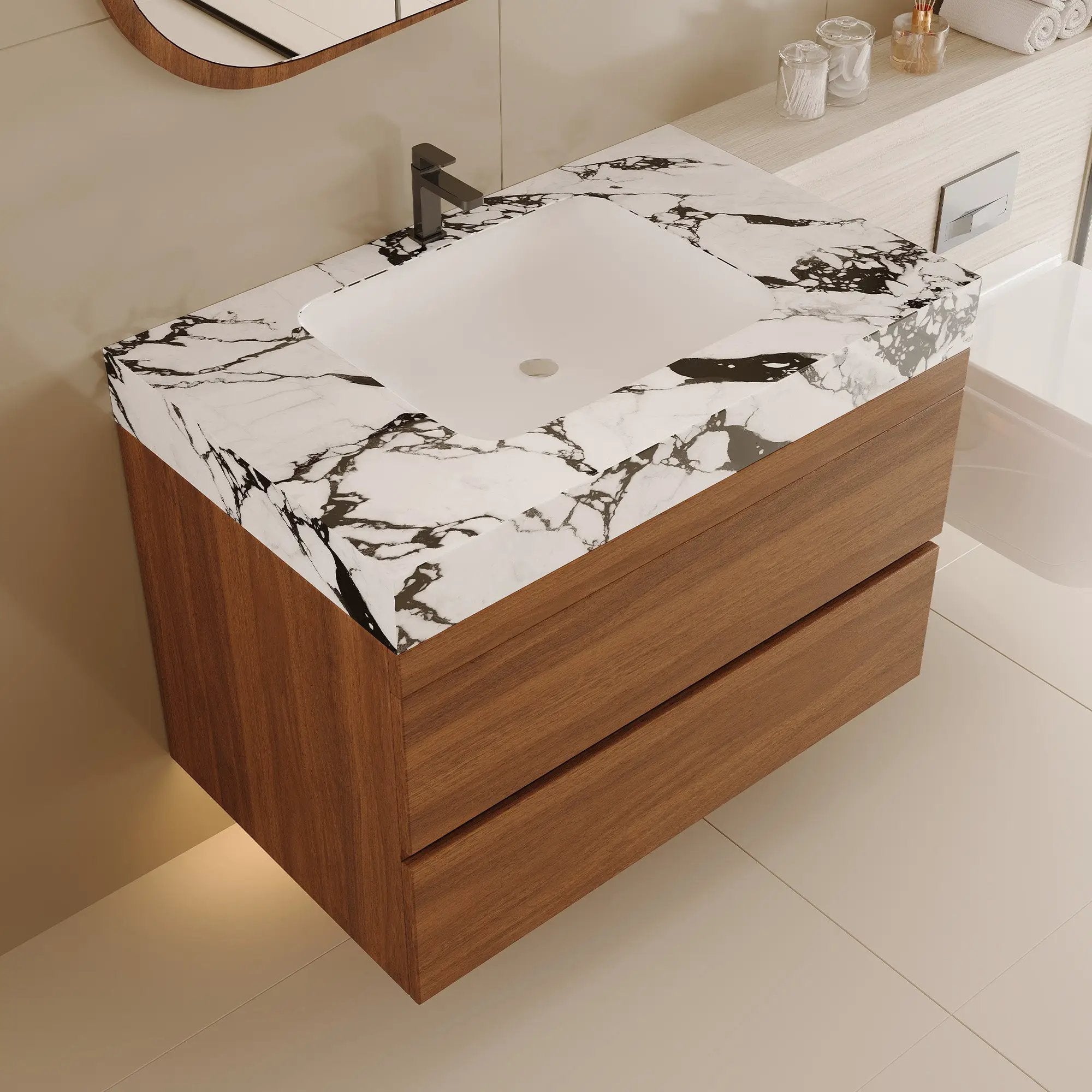 29.9" Modern Floating Bathroom Vanity with Faux Marble Top by HouseOfZazla
