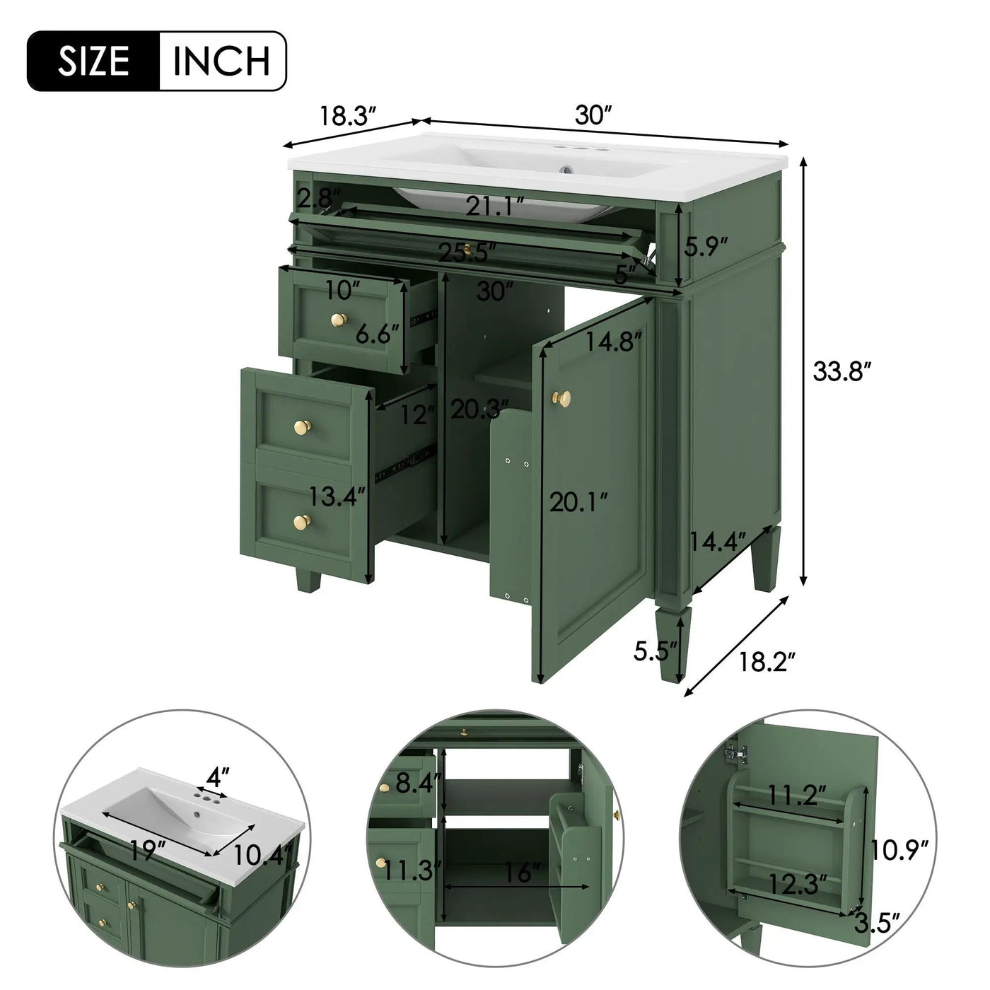 Bathroom Vanity With Top Sink, Storage Cabinet With 2 Drawers, Tip Out Drawer by HouseOfZazla