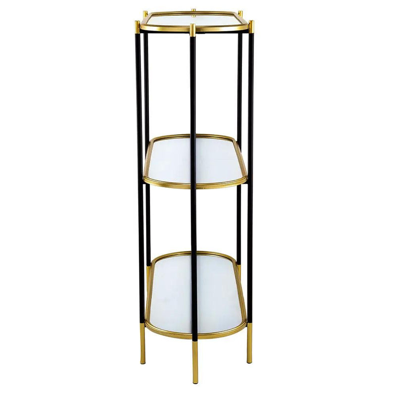 3 Tier Metal Console Table, Mirrored Shelf - Golden Black by Unique Piece Furniture