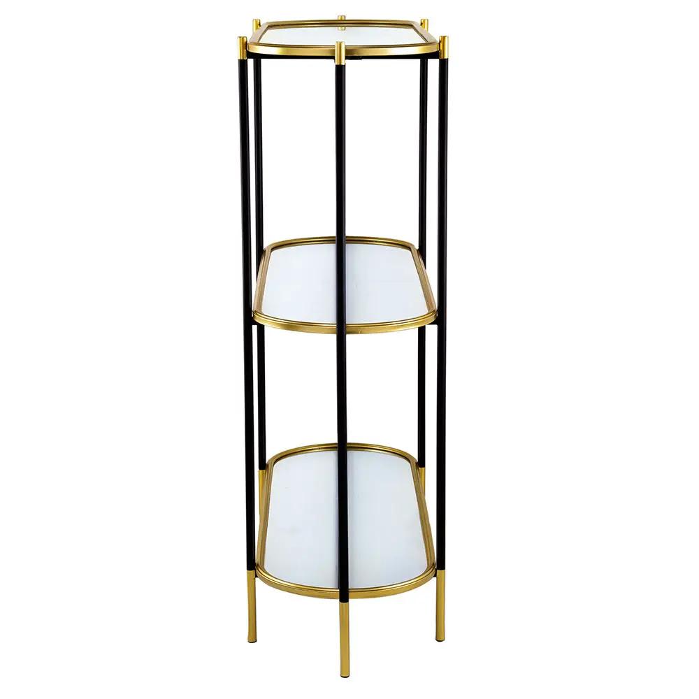 3 Tier Metal Console Table, Mirrored Shelf - Golden Black by HouseOfZazla