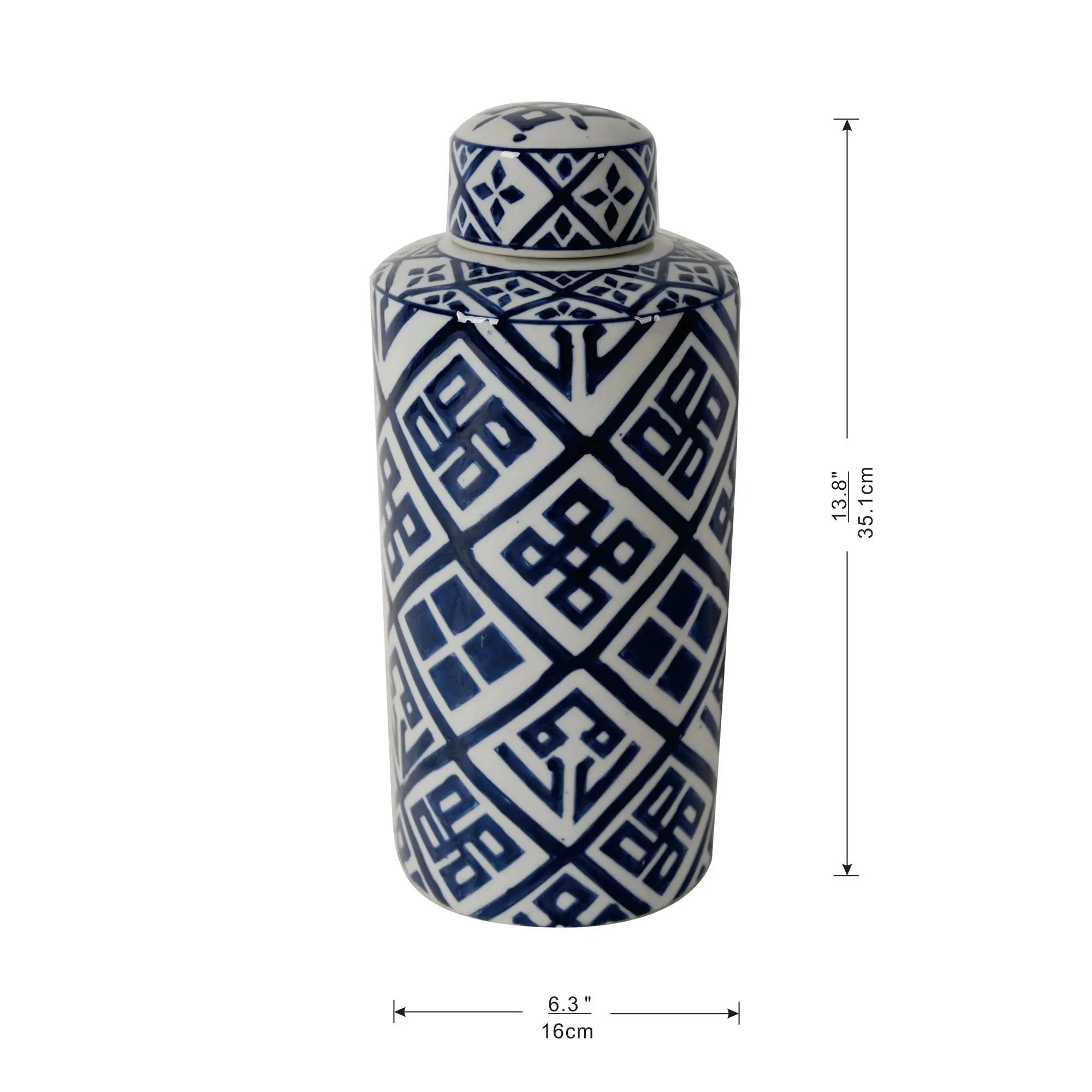 Valora Blue and White Cylinder Jar by HouseOfZazla