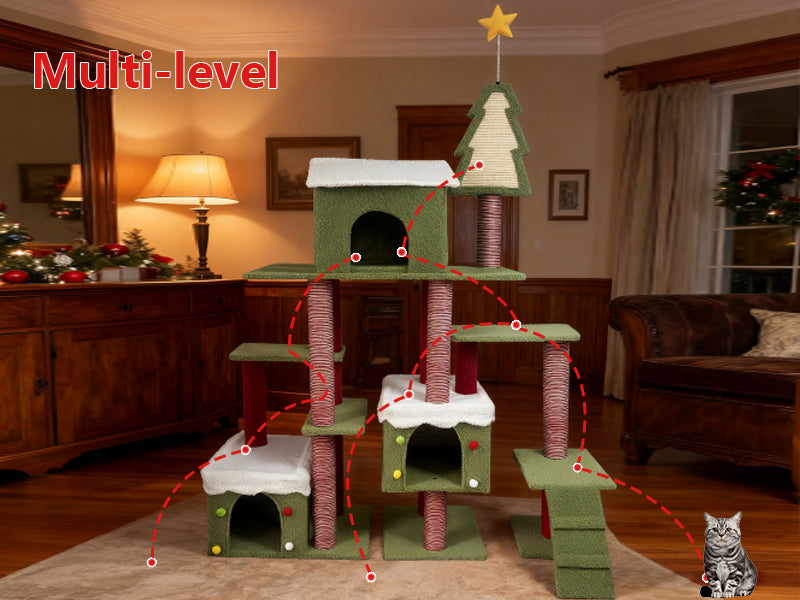 Wide Christmas Cat Tree Tower for Indoor Cats with Multi-Level Design, photo 9 of 10