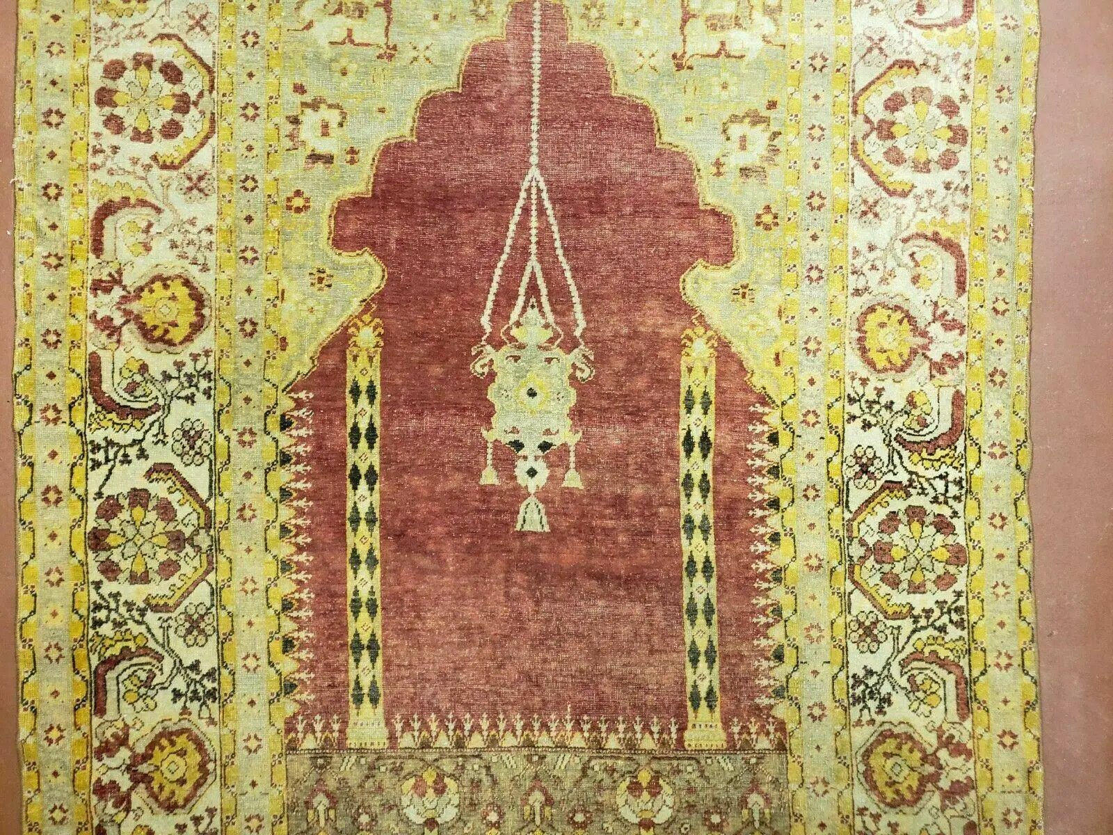4' 5" X 7' Antique HandmadeTurkish Prayer Melas Oushak Wool Rug Mehrab Nice by Jewel Rugs