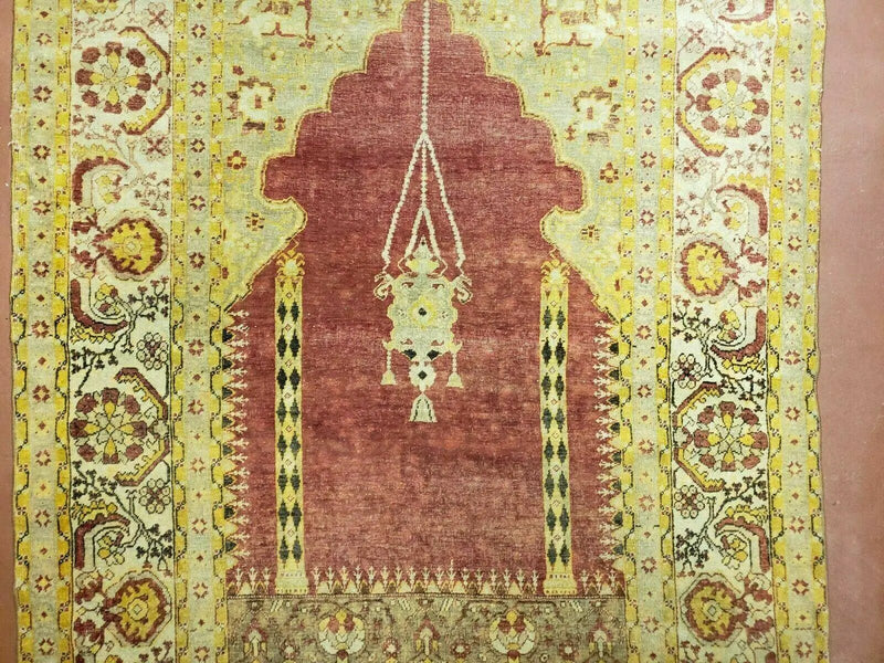 4' 5" X 7' Antique HandmadeTurkish Prayer Melas Oushak Wool Rug Mehrab Nice by Jewel Rugs