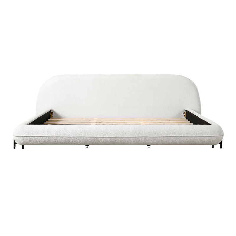 California King Size Bed Frame with Boucle Fabric and Thick Headboard by HouseOfZazla