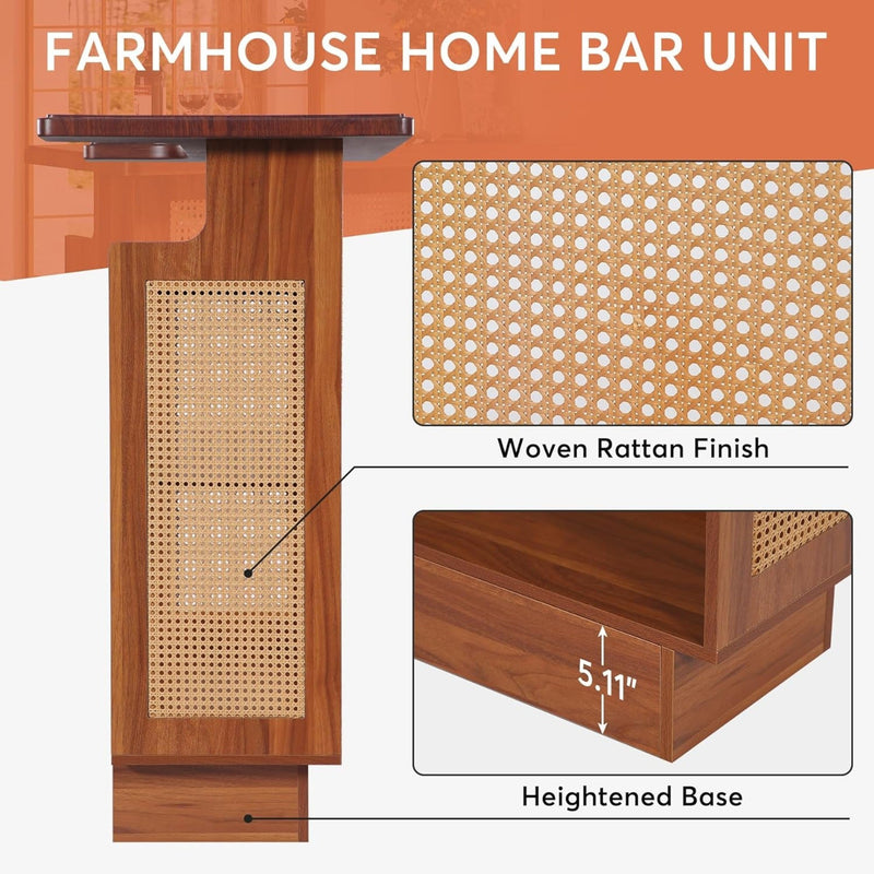 Farmhouse Rattan Bar Unit with Ample Storage - Caramel Brown, photo 4 of 10