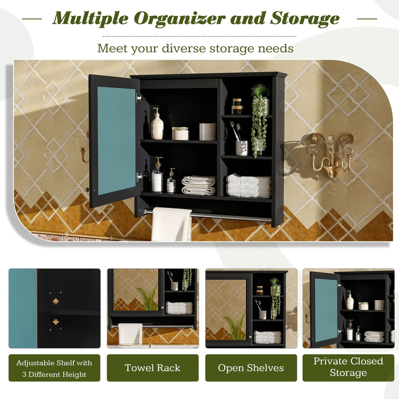 Wall Mount 2 In 1 Mirror Cabinet With Adjustable Shelf, Soft-Closing Hinges by HouseOfZazla