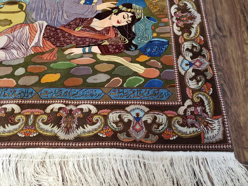 Semi Antique Persian Isfahan Pictoral Rug 4.10x6.1, Wool Handmade High Quality Decorative Carpet by Jewel Rugs