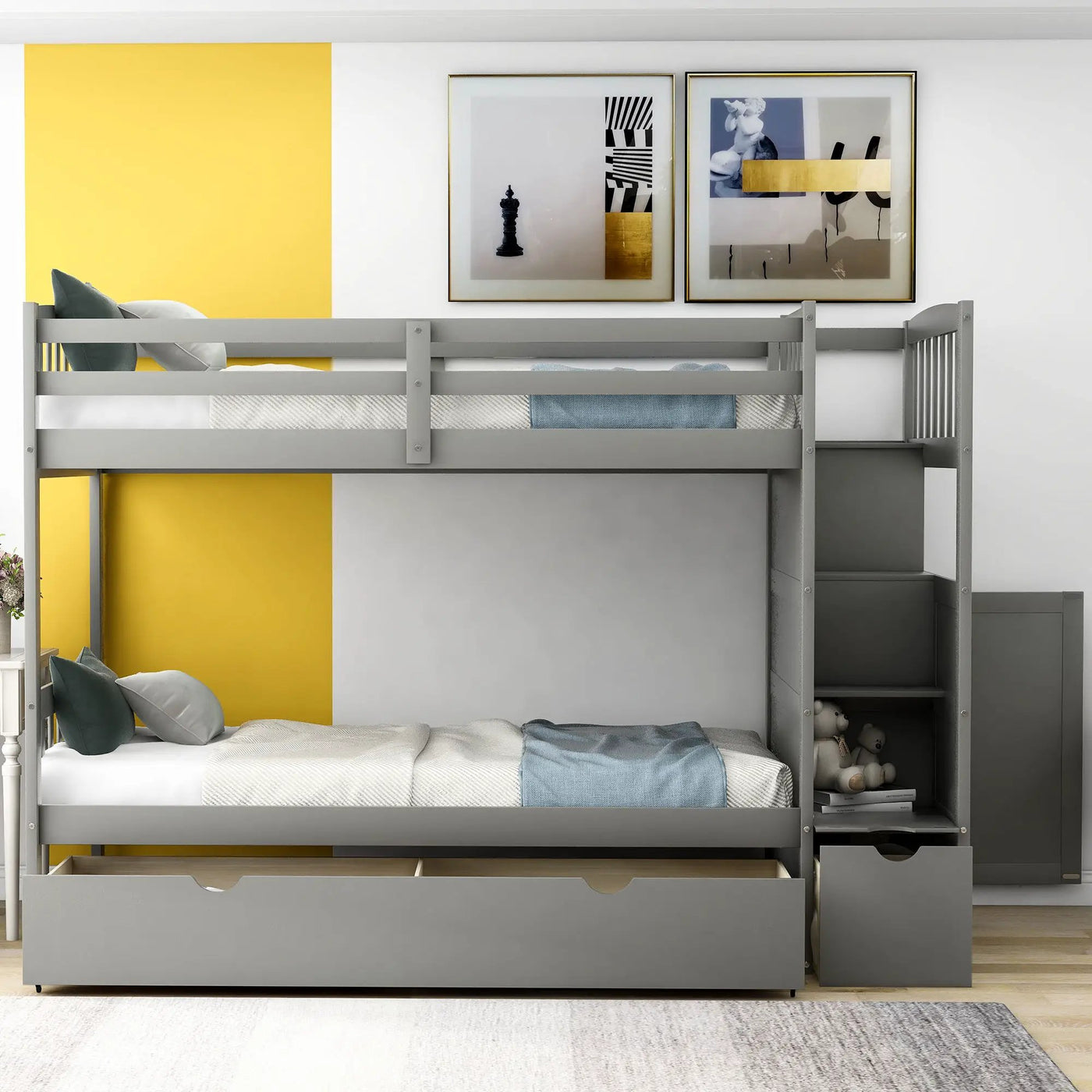 Bunk Bed, Convertible Bottom Bed, Storage Shelves And Drawers by HouseOfZazla