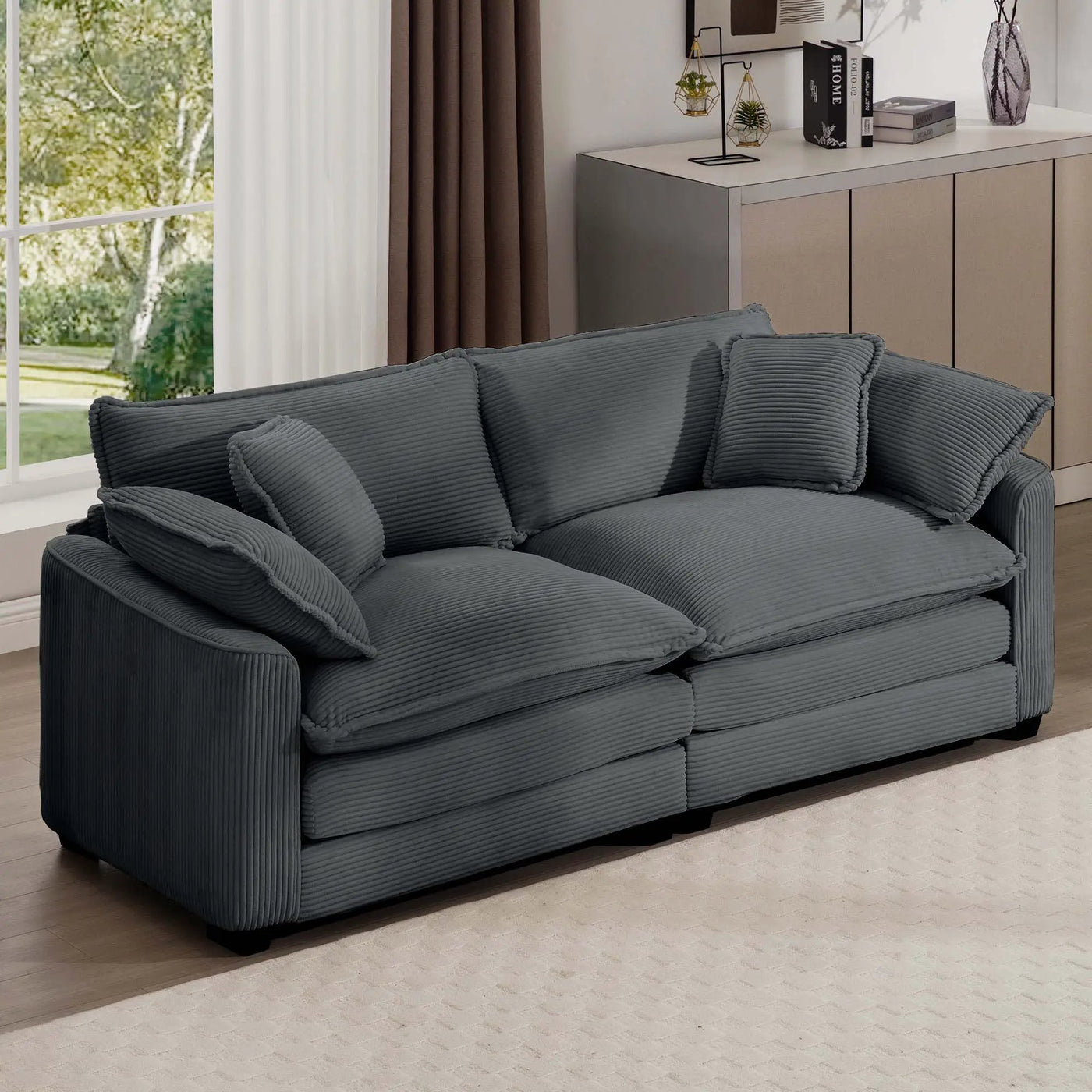 Modern 2 Seater With 4 Pillows, Upholstered Deep Seating Loveseat by HouseOfZazla
