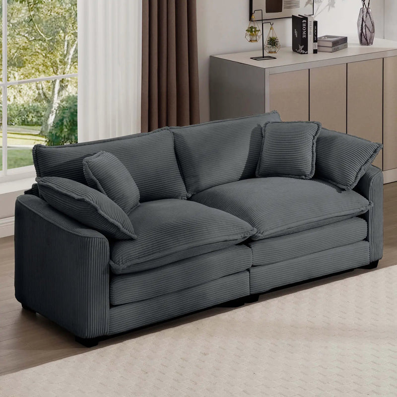 Modern 2 Seater With 4 Pillows, Upholstered Deep Seating Loveseat by HouseOfZazla