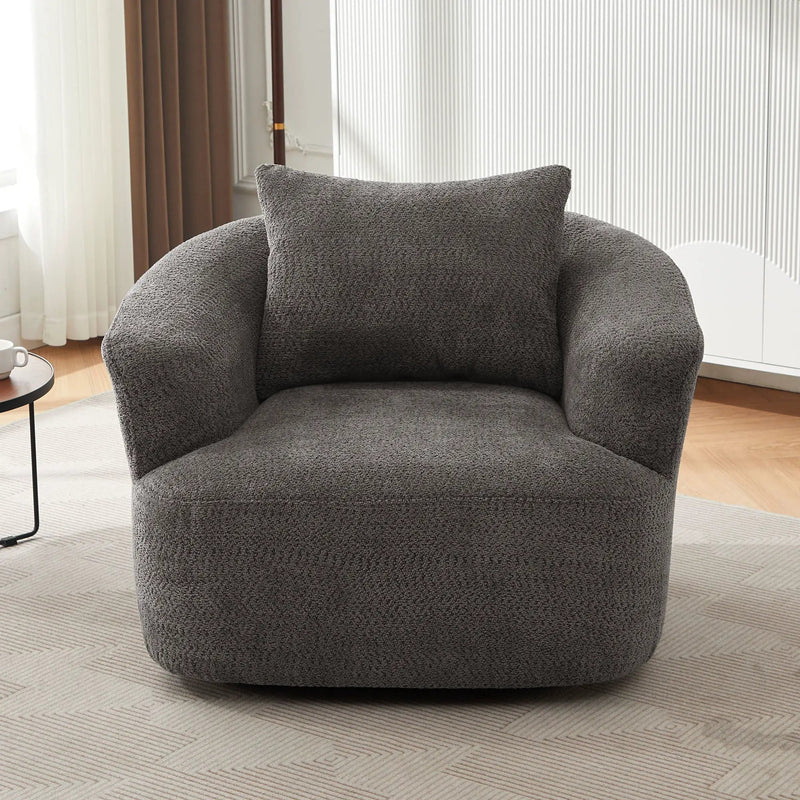 360° Swivel Barrel Sofa Chair With Throw Pillow, Upholstered Accent Chair by HouseOfZazla