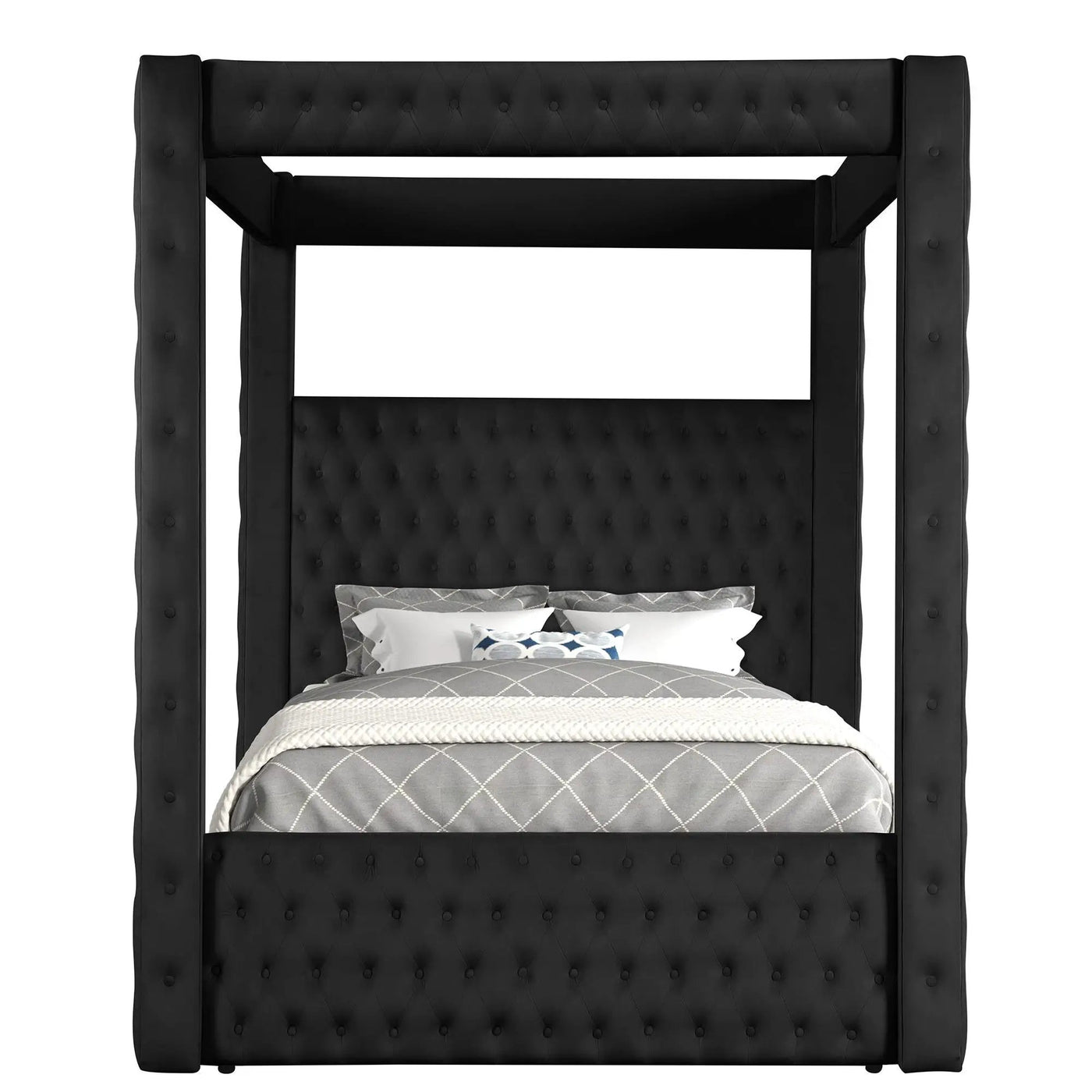 Modern 4 Poster Bed With Tufted Headboard And Footboard by Unique Piece Furniture