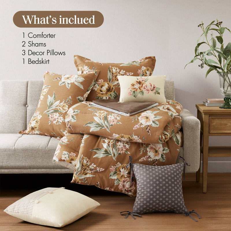 7-Piece King Vin Floral Comforter Set - Terracotta, photo 10 of 10