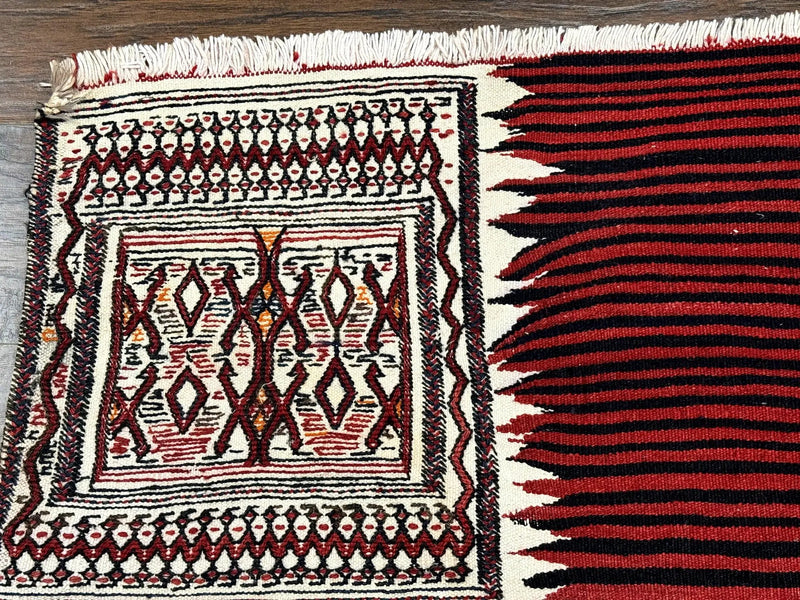 Persian Tribal Nomadic Saddle Cover Rug, Antique, Handmade, Wool, Red Ivory Black, Collectible, Shahsavan by Jewel Rugs