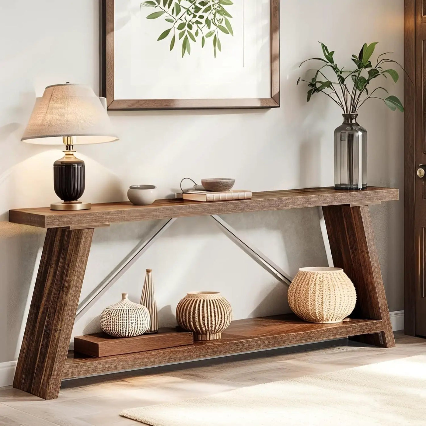 Console Table Extra Long Sofa Table With 2 Tier Shelves For Living Room by HouseOfZazla