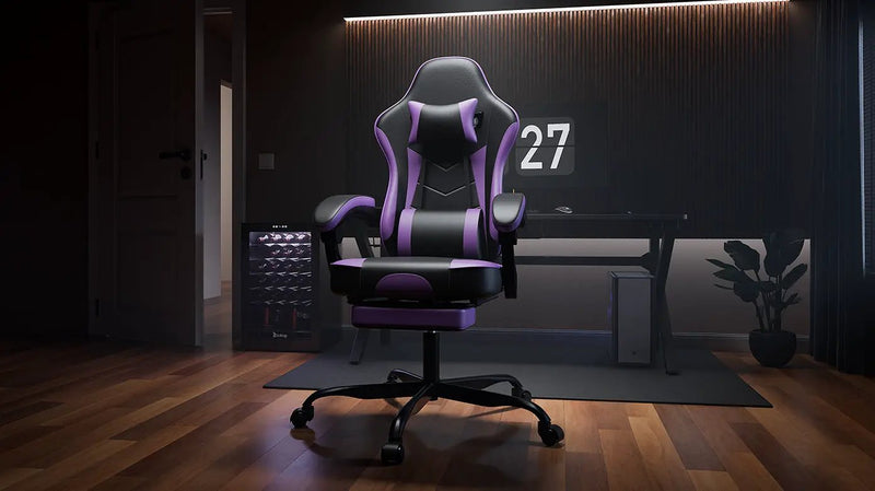 Gaming Chair with Footrest and Massage Lumbar Support by HouseOfZazla