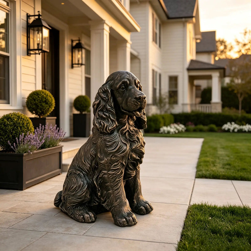 20" Bronze Finish Realistic Sitting Cocker Spaniel Dog Statue by HouseOfZazla