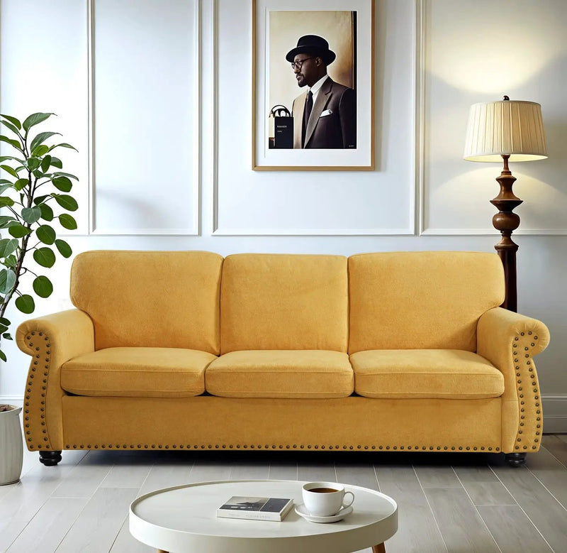 Soft Sofa, Upholstered 3 Seater Couch With High Density Foam, Loose Back Cushions And Turned Legs by HouseOfZazla