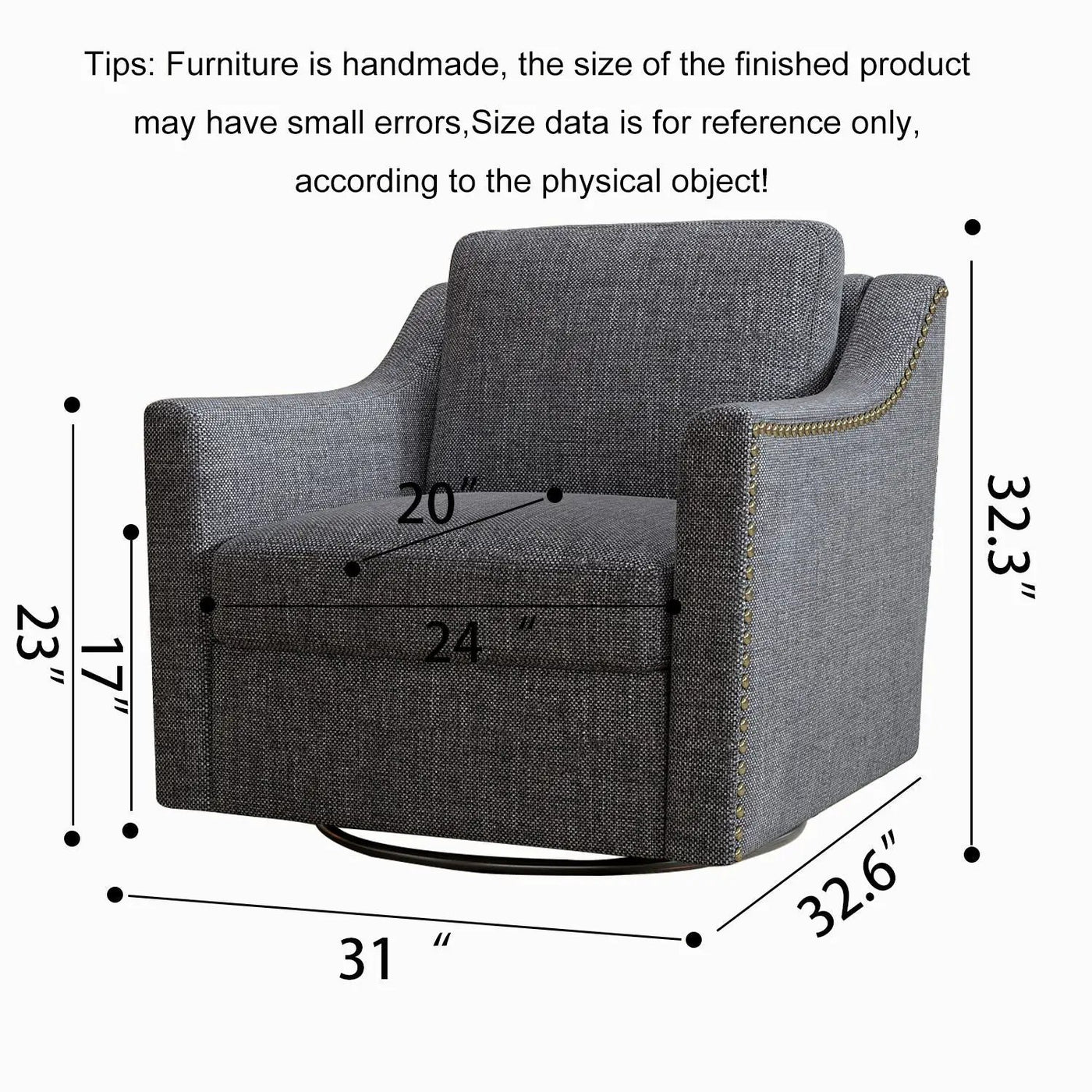 360 Degree Swivel Armchair, Skin Friendly Fabric, Ergonomic Design, Brass Nail Decorative Armchair by HouseOfZazla