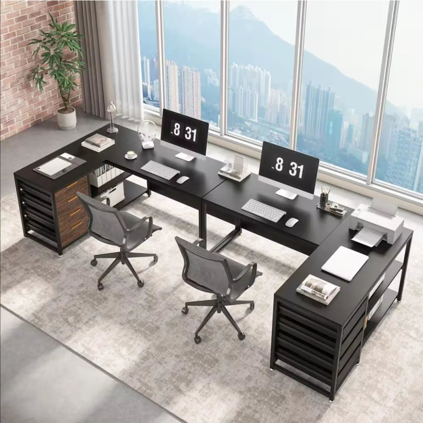 L-Shaped Computer Desk With Drawers And Shelves, Workstation For Home Office by HouseOfZazla