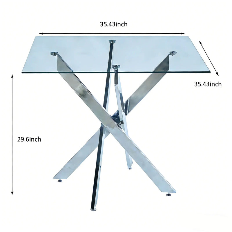 Dining Table With Cross Metal Leg And Tempered Glass, Modern Space Saving Kitchen Table For Living Room Legs, Square Table by Unique Piece Furniture