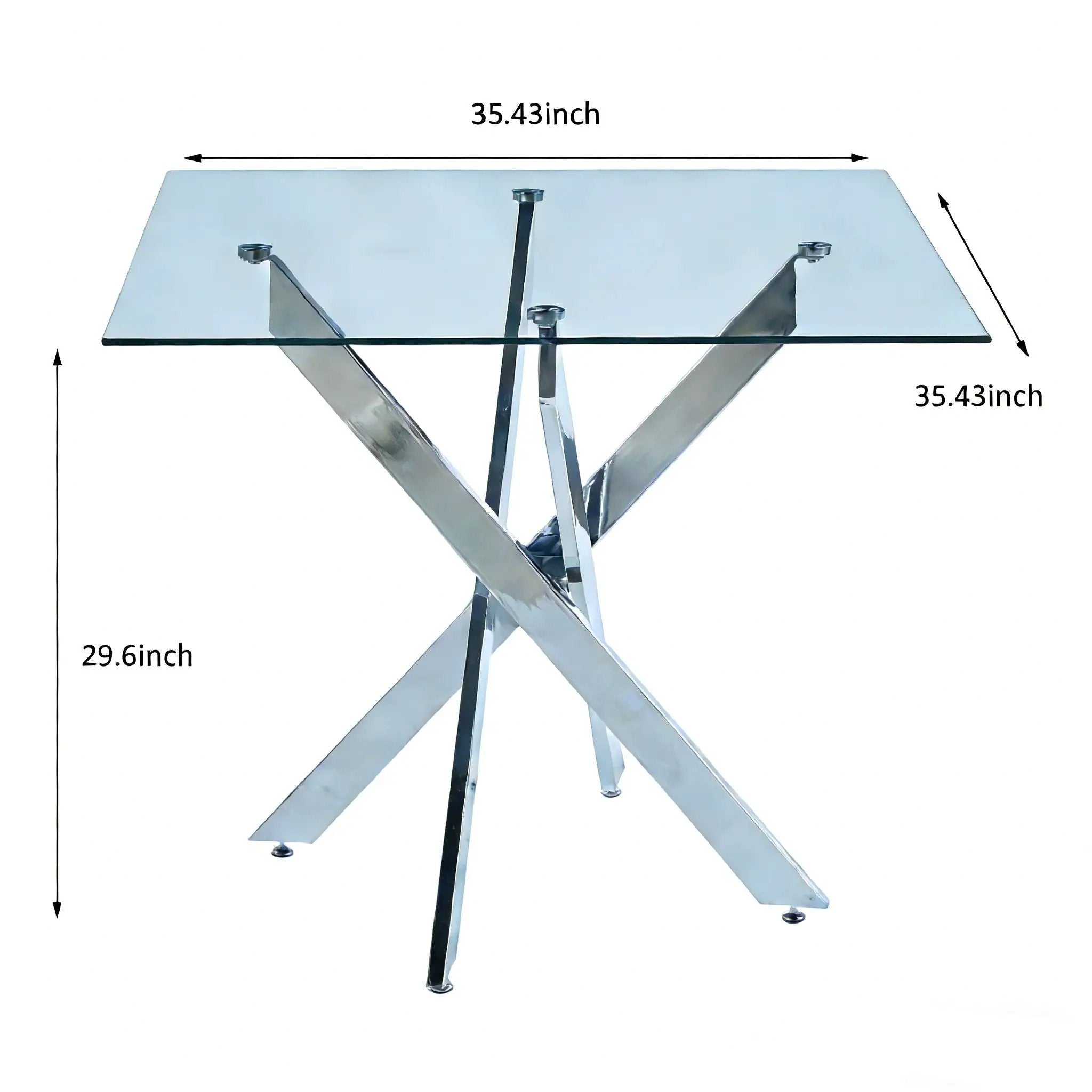 Dining Table With Cross Metal Leg And Tempered Glass, Modern Space Saving Kitchen Table For Living Room Legs, Square Table by Unique Piece Furniture