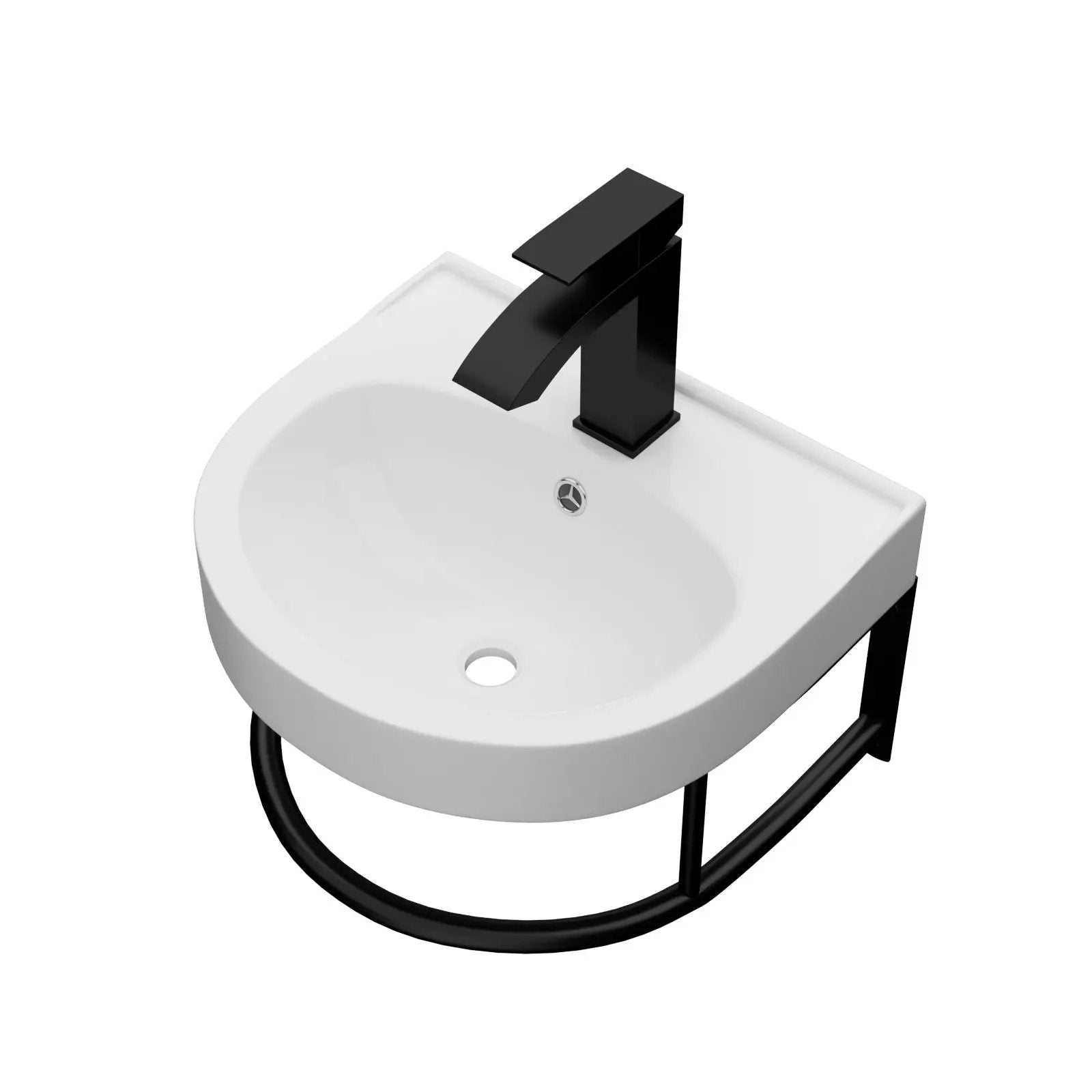 Wall Mounted Bathroom Sink With Towel Bar And Faucet - White / Black by HouseOfZazla