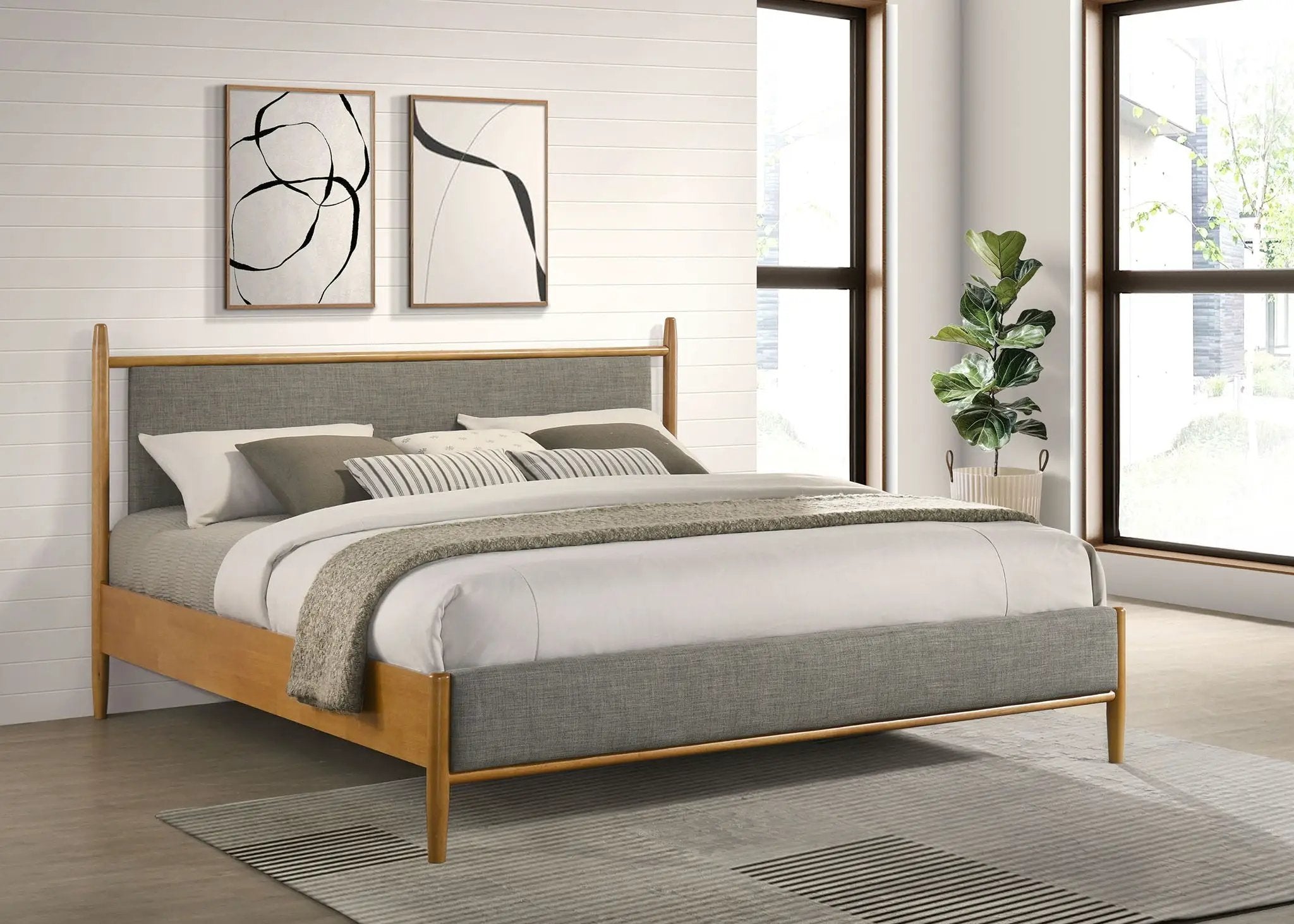 Mason 46-inch Eastern King Panel Platform Bed Light Brown by Unique Piece Furniture