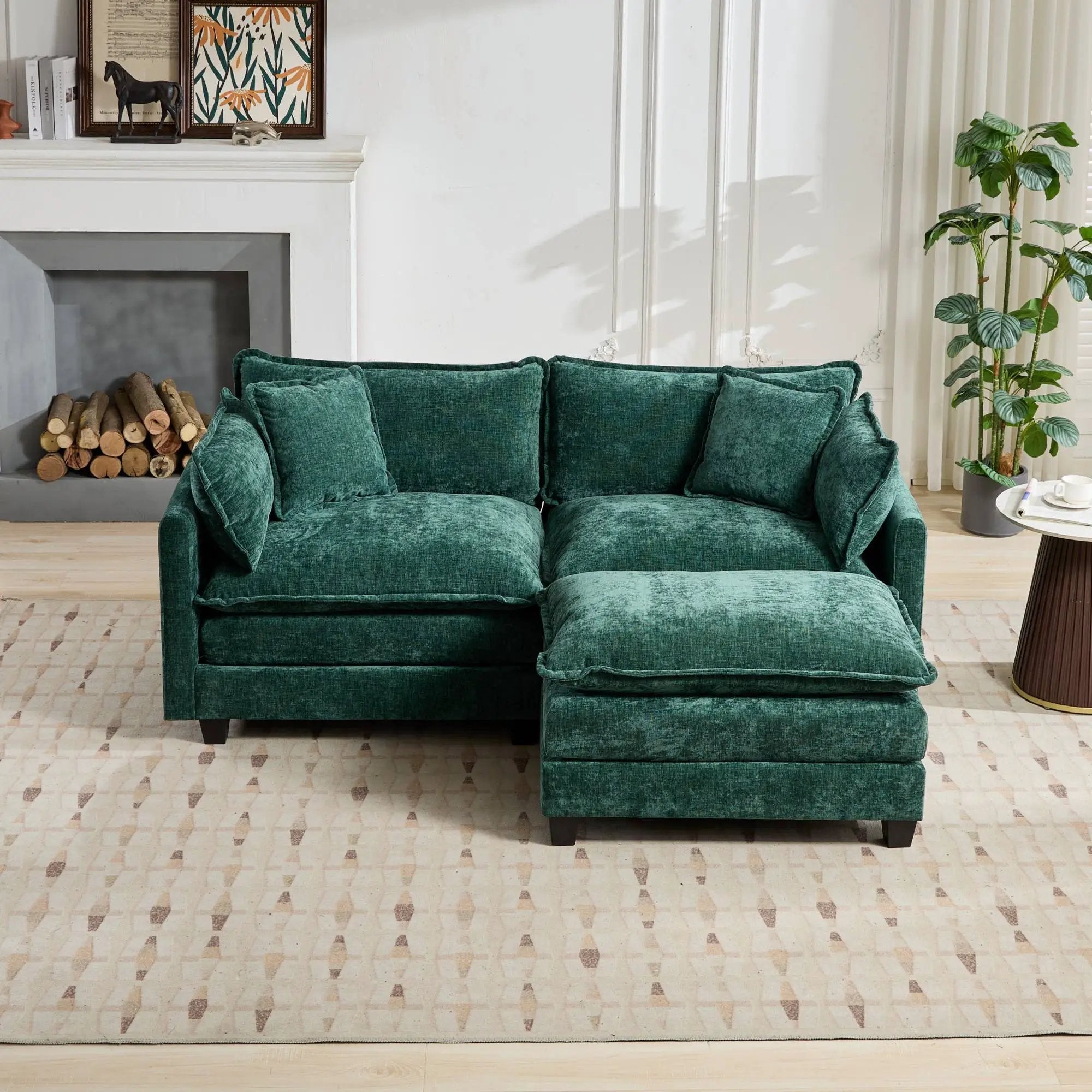 Cloud LoveSeat Sofa (Ottoman is not included) Chenille Fabric in Green by BLAKHOM