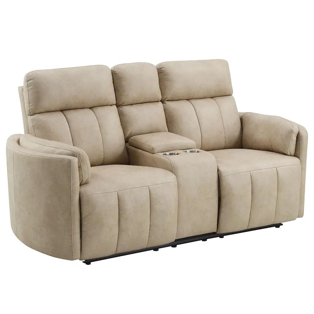 Elison - Motion Loveseat With Console - Dark Beige Polish Microfiber by Unique Piece Furniture