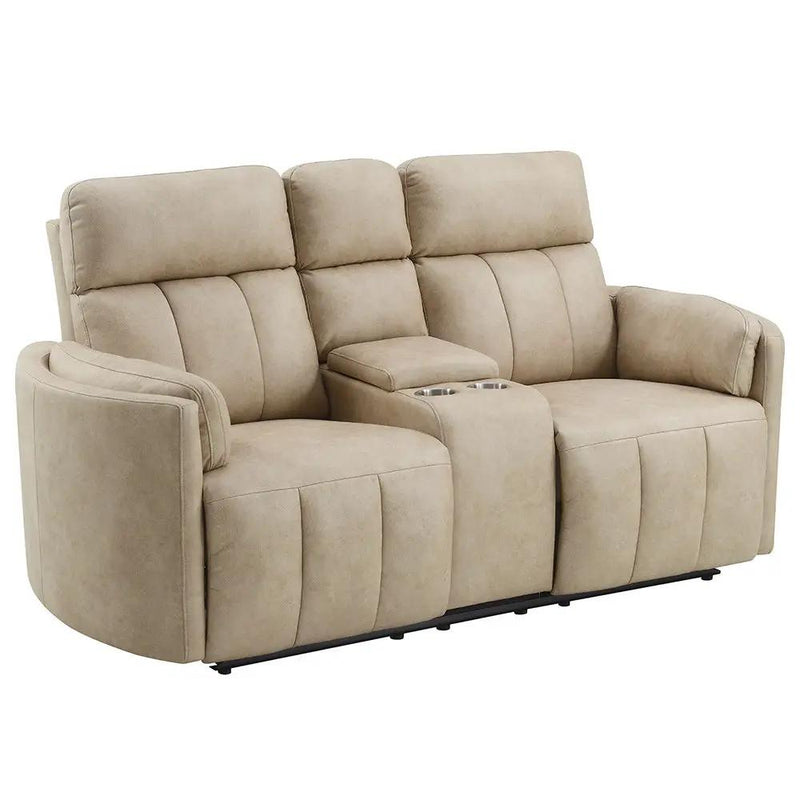 Elison - Motion Loveseat With Console - Dark Beige Polish Microfiber by Unique Piece Furniture