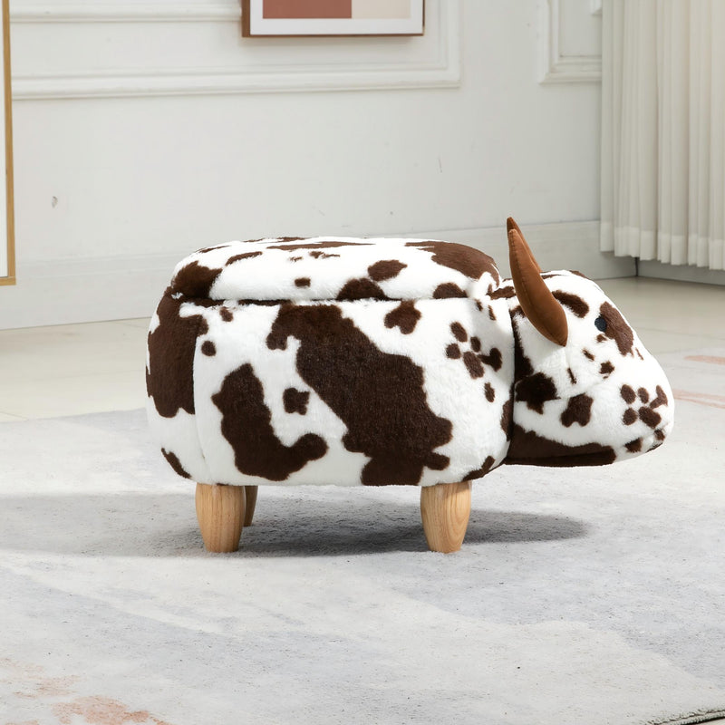 Faux-Fur Ottoman with Hidden Storage and Solid Wood Legs - Brown & White