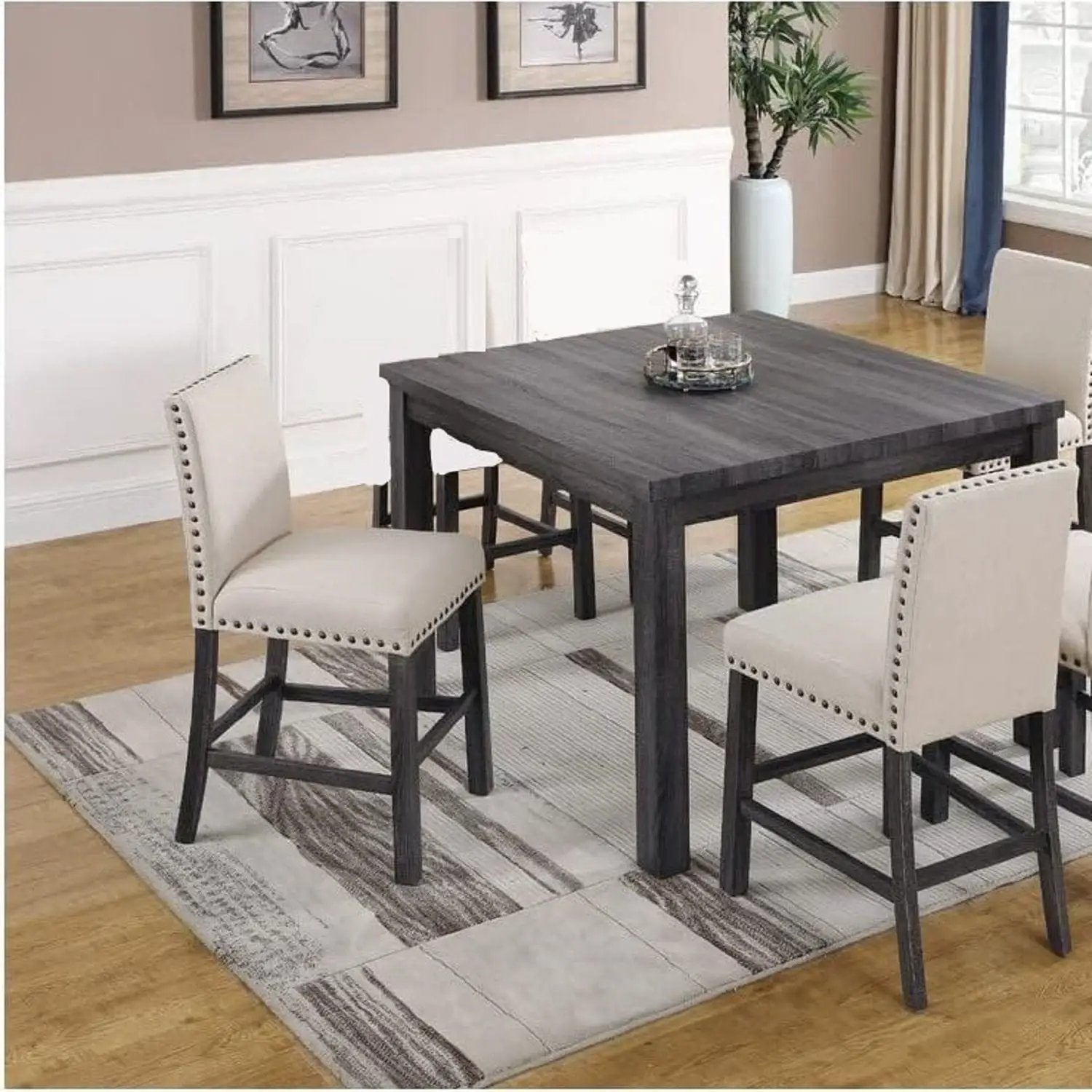 Upholstered Counter Dining Chair, Nailhead Trim (Set of 2) - Natural by HouseOfZazla