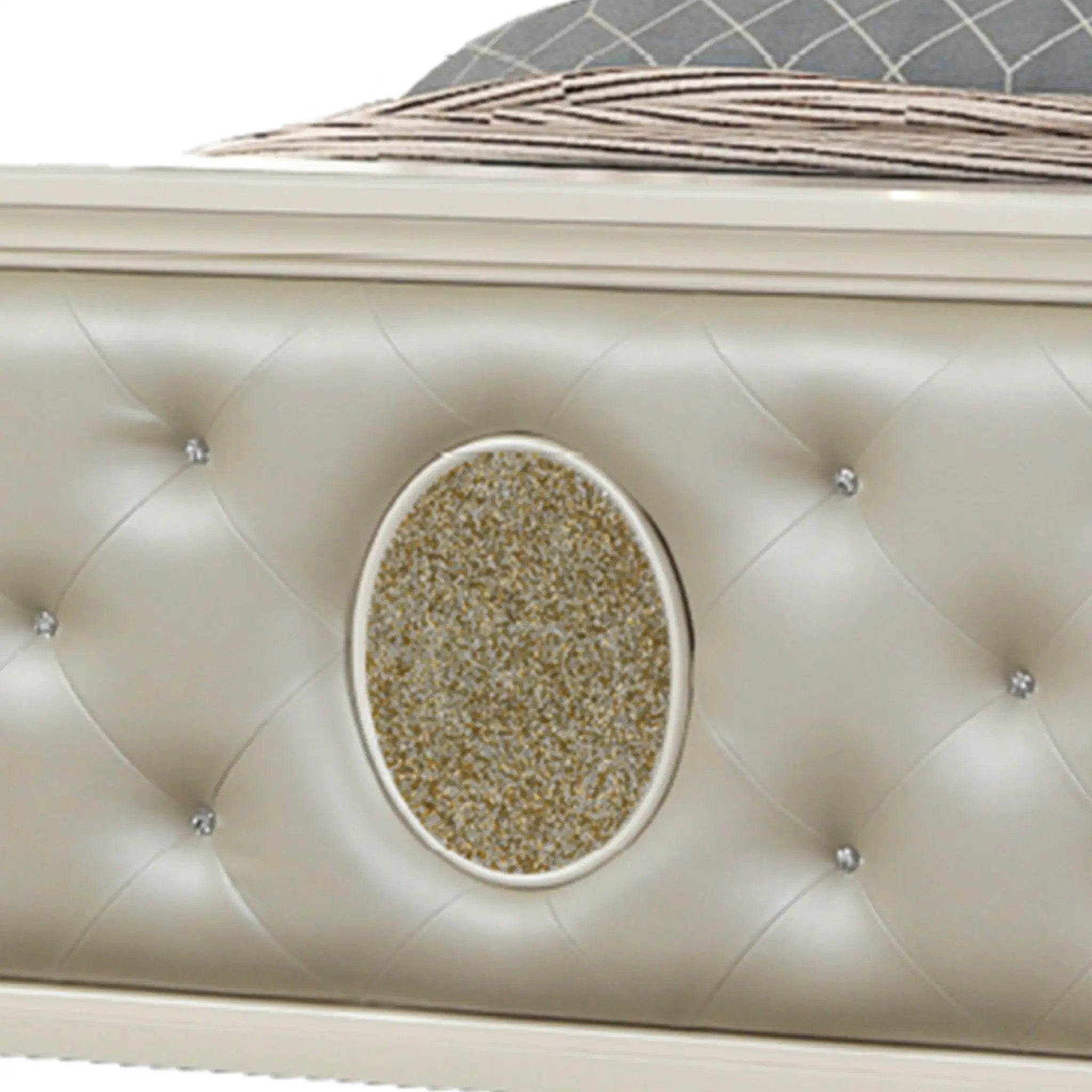 Jasmine - Queen Size Tufted Upholstery & LED Bed - Beige by HouseOfZazla