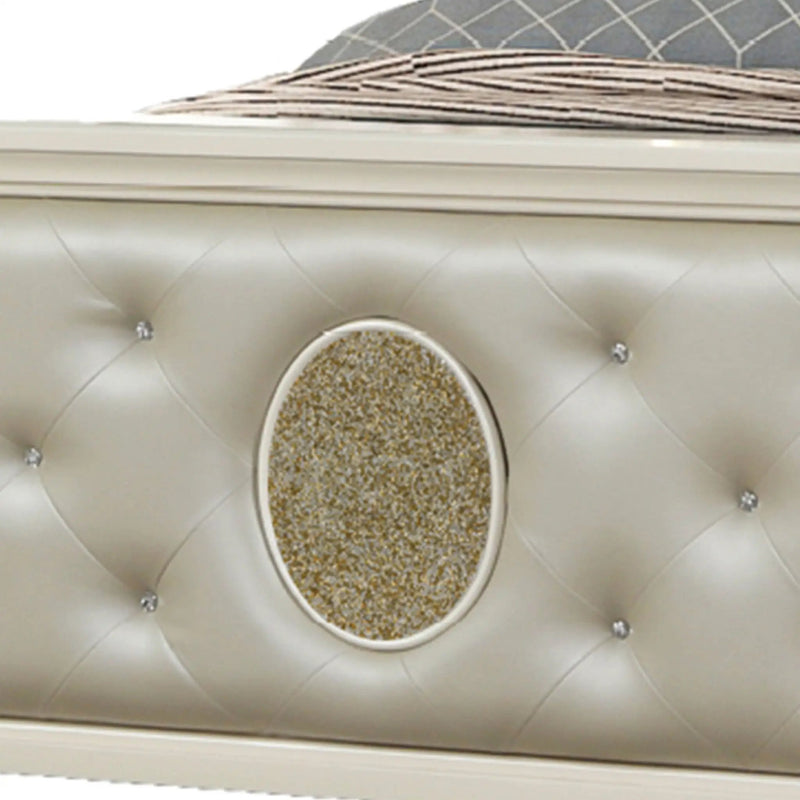 Jasmine - Queen Size Tufted Upholstery & LED Bed - Beige by HouseOfZazla