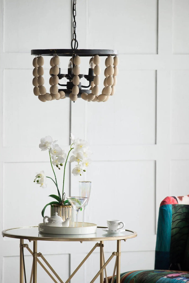 4 Light Wood Chandelier, Hanging Light Fixture With Adjustable Chain For Kitchen, Bulb Not Included - Cream by HouseOfZazla