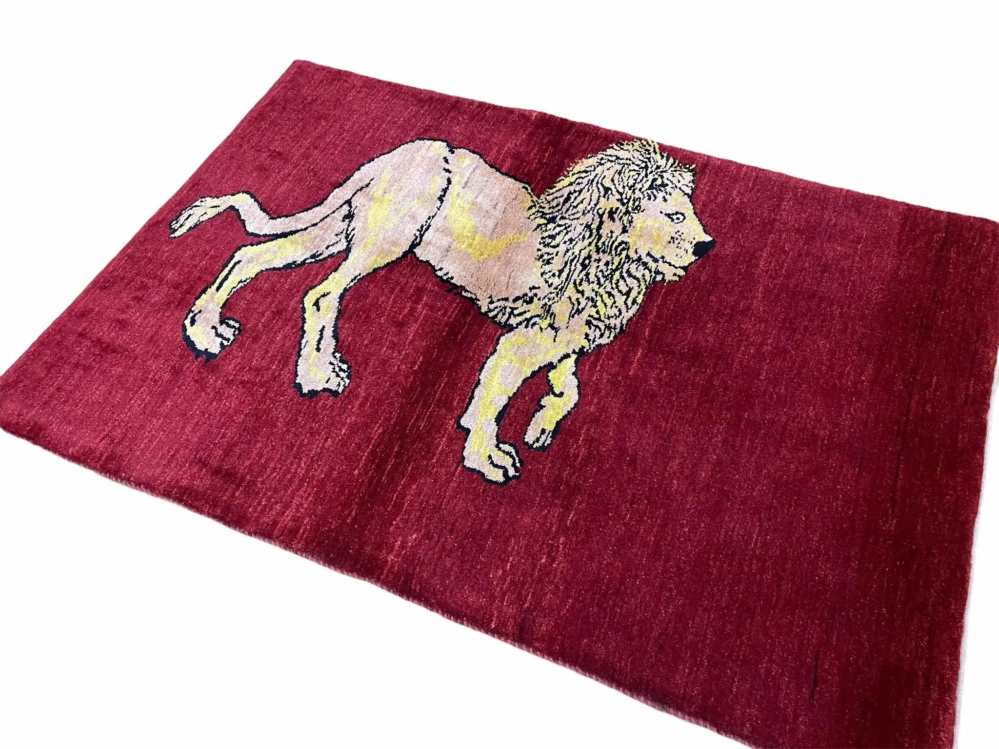 3 X 5 Handmade New Vintage Rug Quality Wool Lion Red Veggy Dyes Hand-Knotted by Jewel Rugs