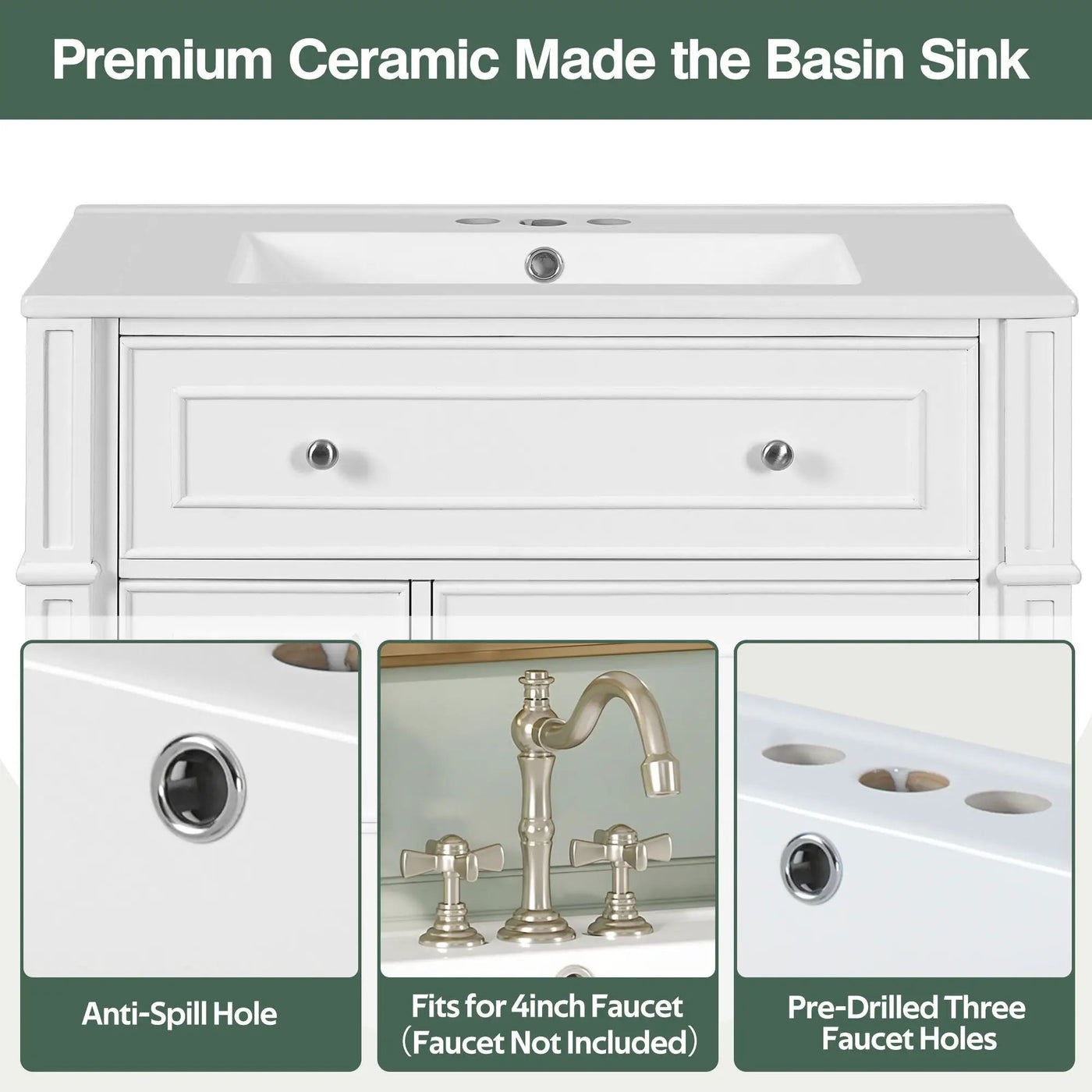 Bathroom Vanity Cabinet With Sink, Soft Close Doors With Door Organizer by HouseOfZazla