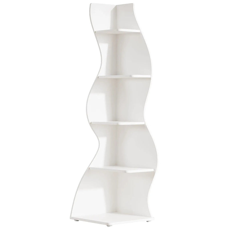 5 Tier Wavy Corner Bookshelf And Plant Stand For Living Room by HouseOfZazla