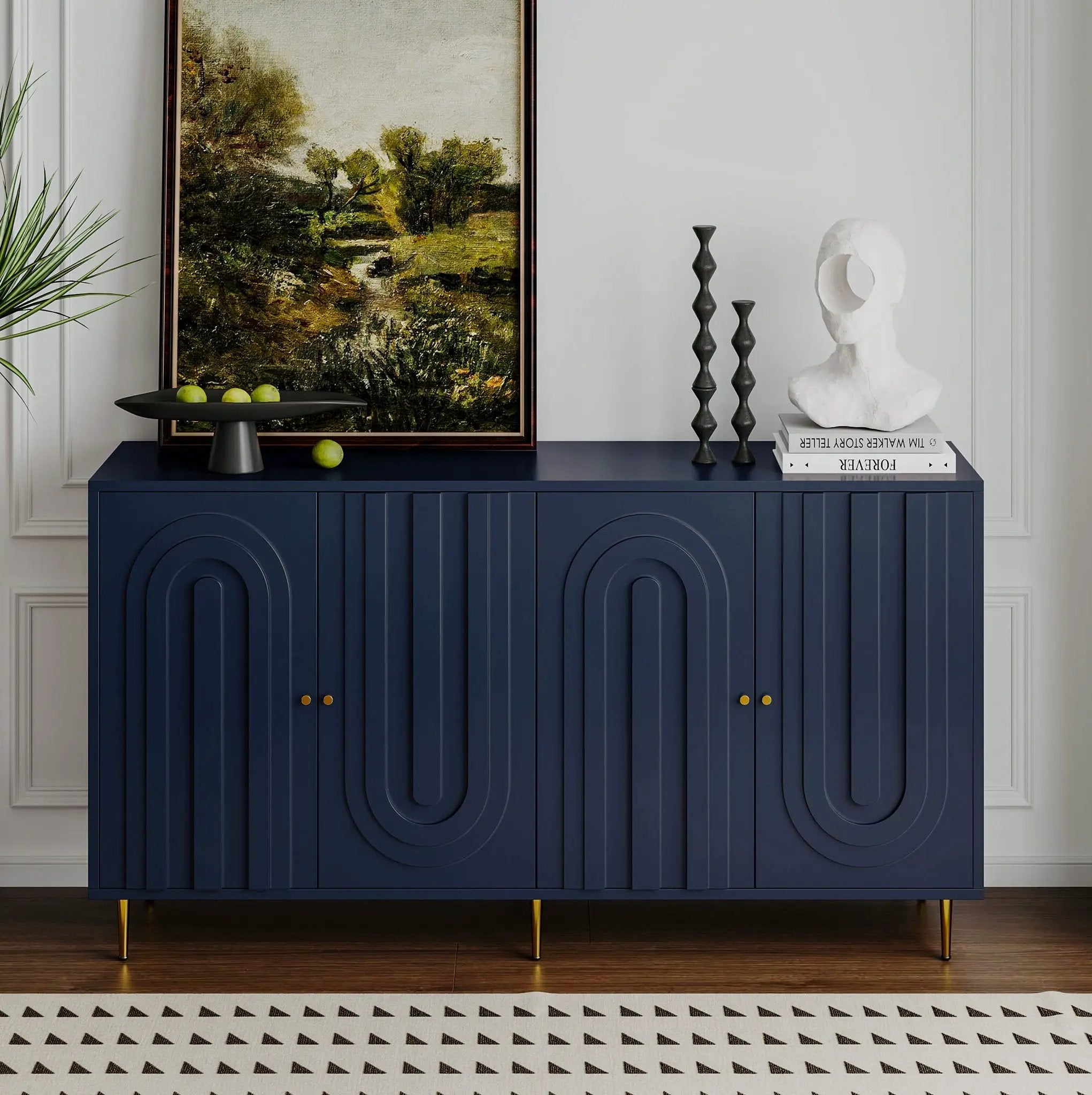 Modern Lacquered 4 Door Cabinet Sideboard Buffet Server Cabinet Storage Cabinet, For Living Room, Entryway, Hallway, Office, Kitchen And Dining Room by Unique Piece Furniture