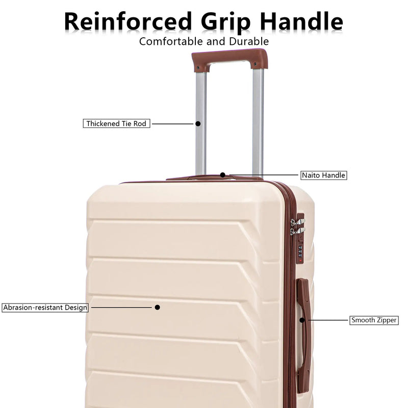 3-Piece ABS Spinner Wheel Luggage Set 20"/24"/28" Beige by HouseOfZazla